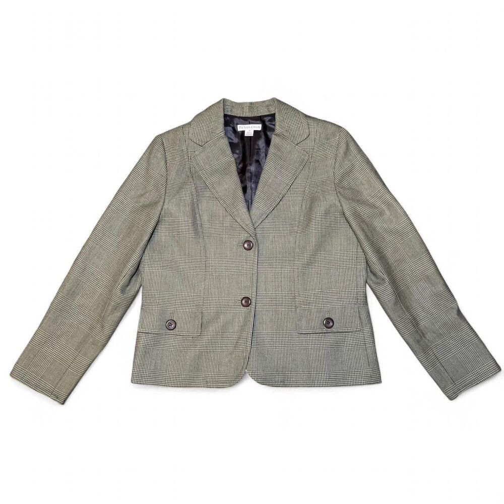 Pendleton Women’s 100% Virgin Wool Blazer Gray Glen Plaid Check Size 12 USA Fabr
